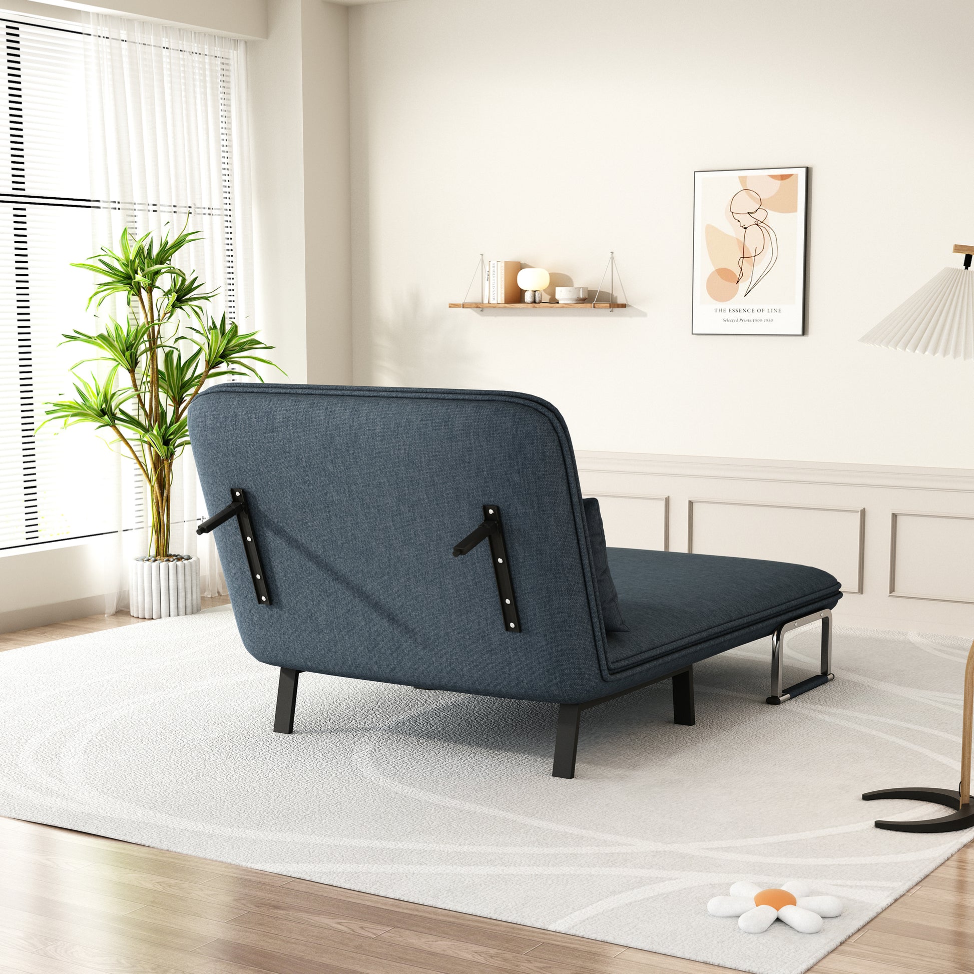 39 Convertible Chair Bed, Tri Fold Sofa Bed With Adjustable Backrest & Pillow, Leisure Chaise Lounge Couch With Sturdy Steel Frame For Home & Office, Comfortable Sleeper Chair Blue Grey Velvet Contemporary Polyurethane Foam Metal 2 Seat