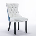 Nikki Collection Modern, High End Tufted Solid Wood Contemporary Pu And Velvet Upholstered Dining Chair With Wood Legs Trim 2 Pcs Set, White Light Blue, Sw2101Wl White Pu Dining Room American Design Rubberwood Foam Pu Leather
