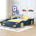 Full Size Race Car Shaped Platform Bed With Wheels And Storage, Dark Blue Yellow Box Spring Not Required Full Dark Blue Wood Bedroom Bed Frame Solid Wood Mdf