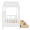 Wooden Twin Size House Bed With 2 Drawers,Kids Bed With Storage Shelf, White Twin White Solid Wood