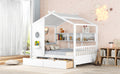 Wooden Full Size House Bed With 2 Drawers,Kids Bed With Storage Shelf, White Full White Solid Wood