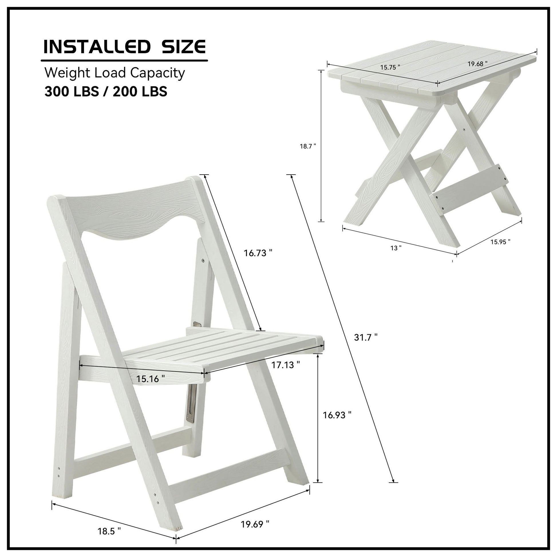 Hips Foldable Small Table And Chair Set With 2 Chairs And Rectangular Table White White Hdpe