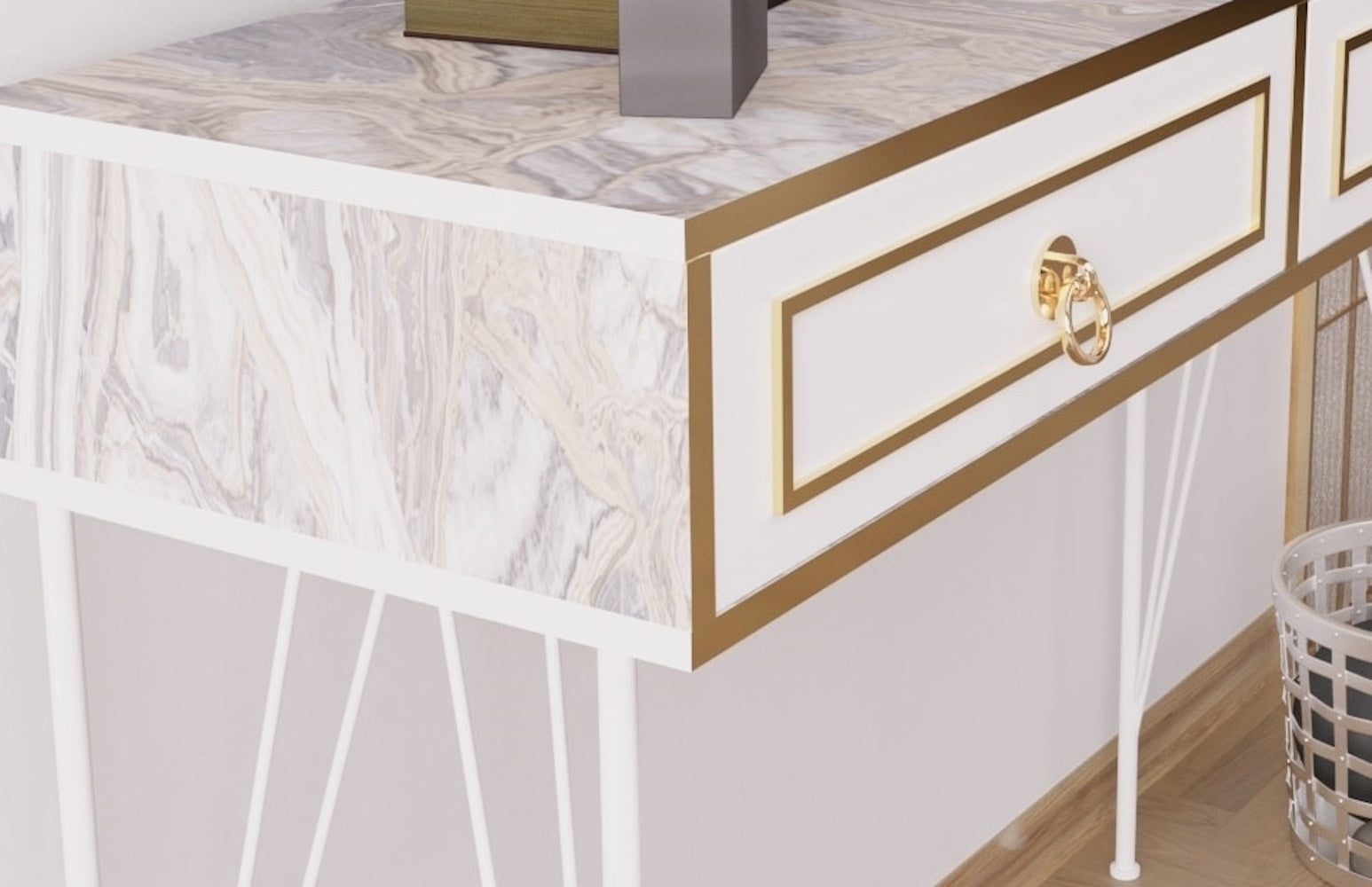 Ardeno Metal Legs Wood Base Console Table White Wood
