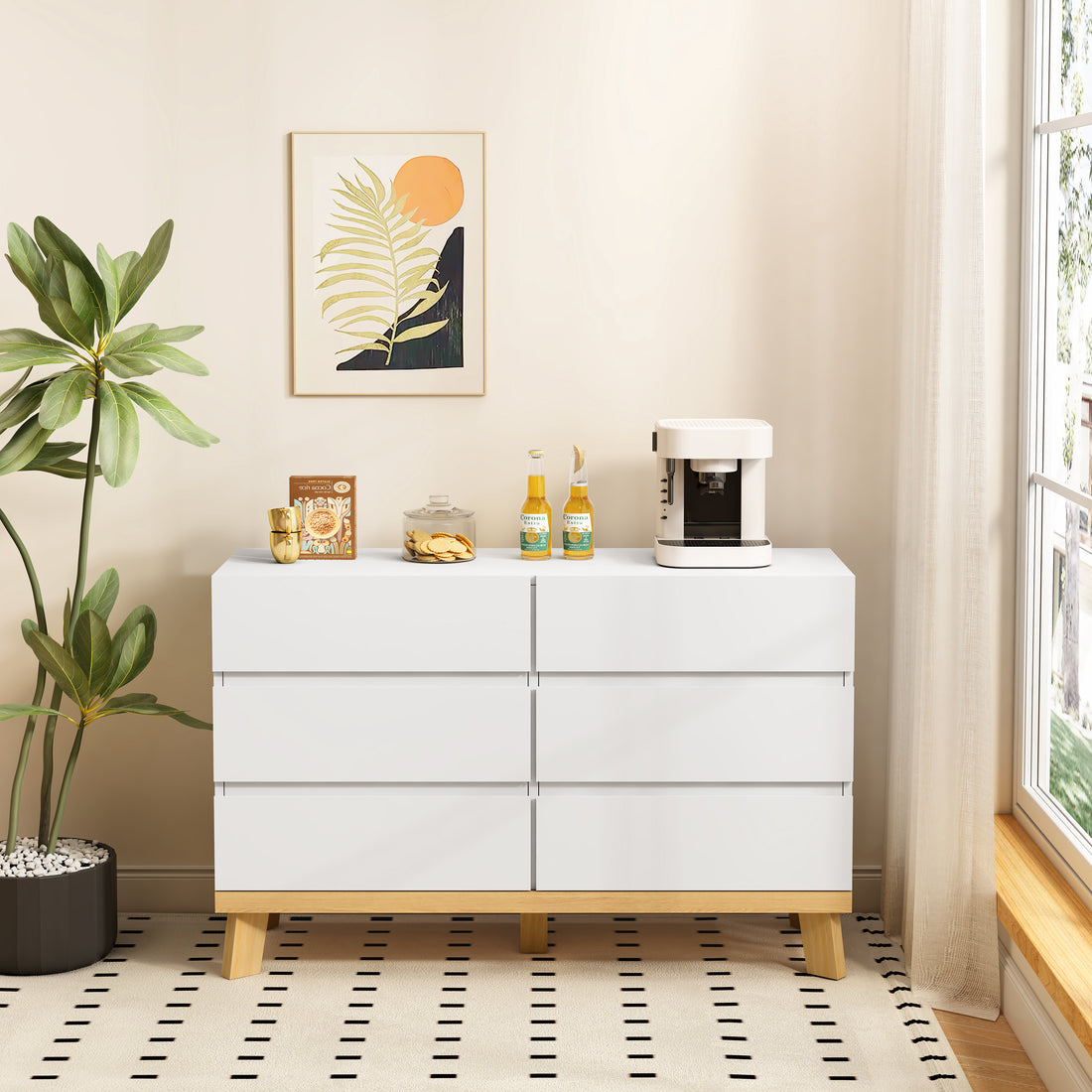 47.24"6 Drawers Mdf Storage Cabinet,For Bedroom,Living Room,Dining Room,Hallways,White White Mdf