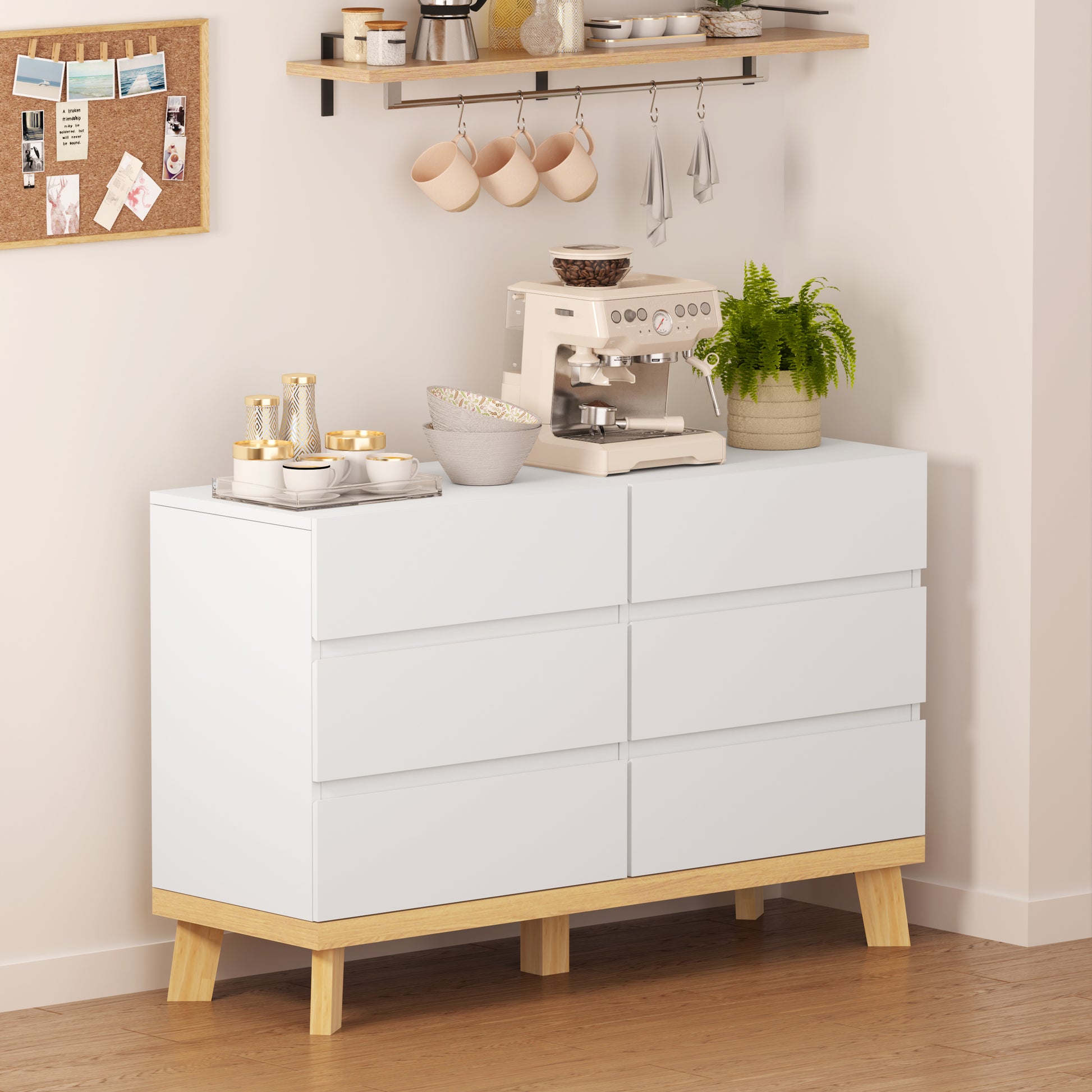 47.24"6 Drawers Mdf Storage Cabinet,For Bedroom,Living Room,Dining Room,Hallways,White White Mdf