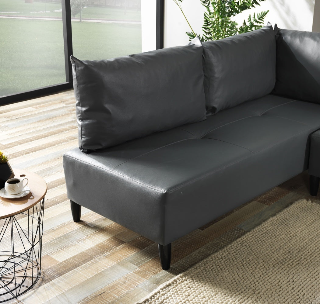 Inferno Metal Frame Vynil Upholstered Sectional For Living Room Grey Metal