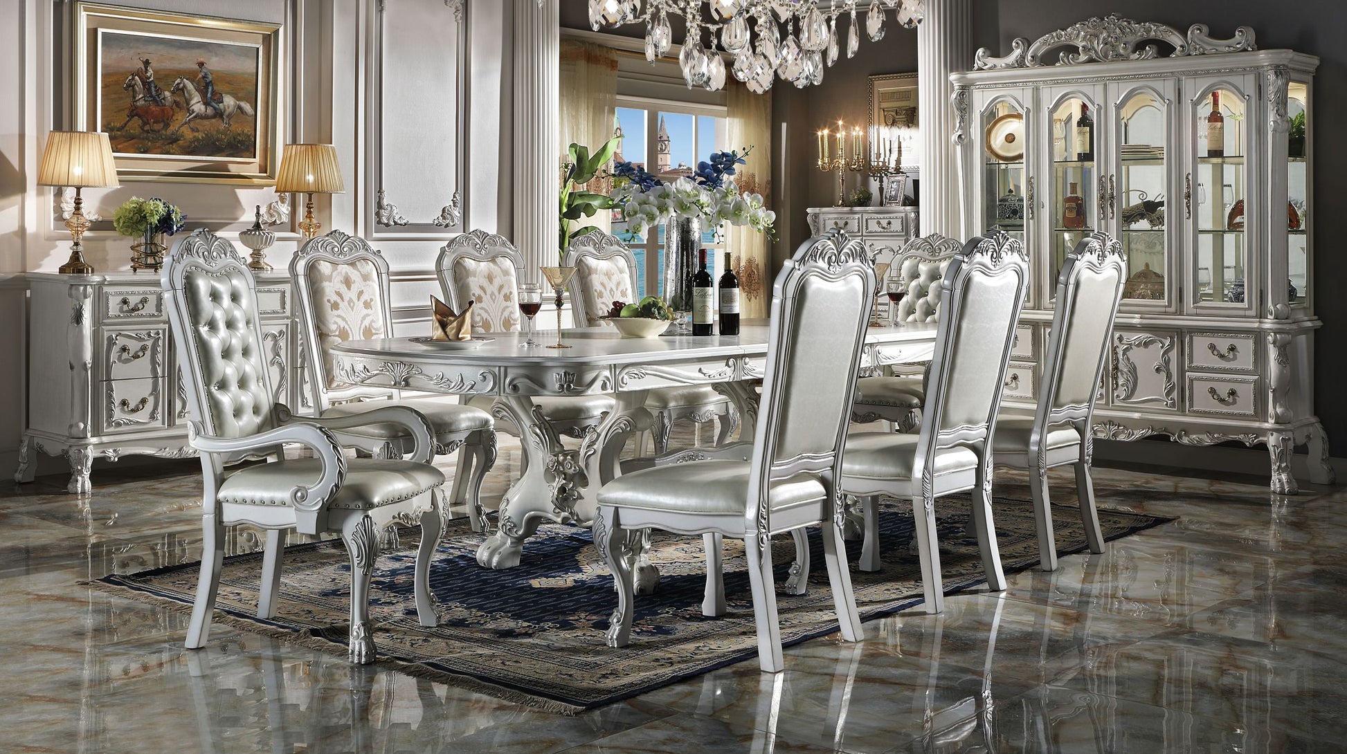 Dresden Dining Table 108" In Bone White Finish Dn01694 White Mdf