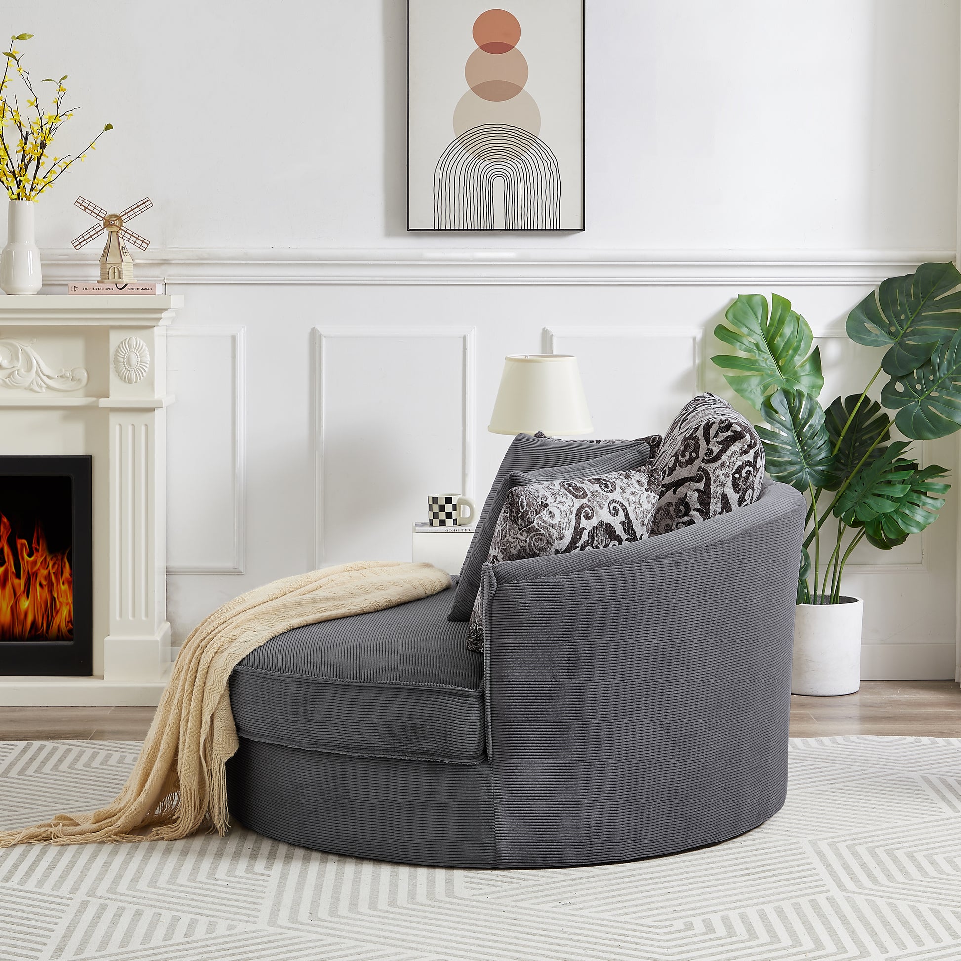 Swivel Accent Barrel Chair With 5 Movable Pillow 360 Degree Swivel Round Sofa Chair For Living Room,Bedroom, Hotel, Grey Grey Foam Corduroy