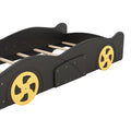 Twin Size Race Car Shaped Platform Bed With Wheels And Storage, Black Yellow Box Spring Not Required Twin Black Wood Bedroom Bed Frame Solid Wood Mdf