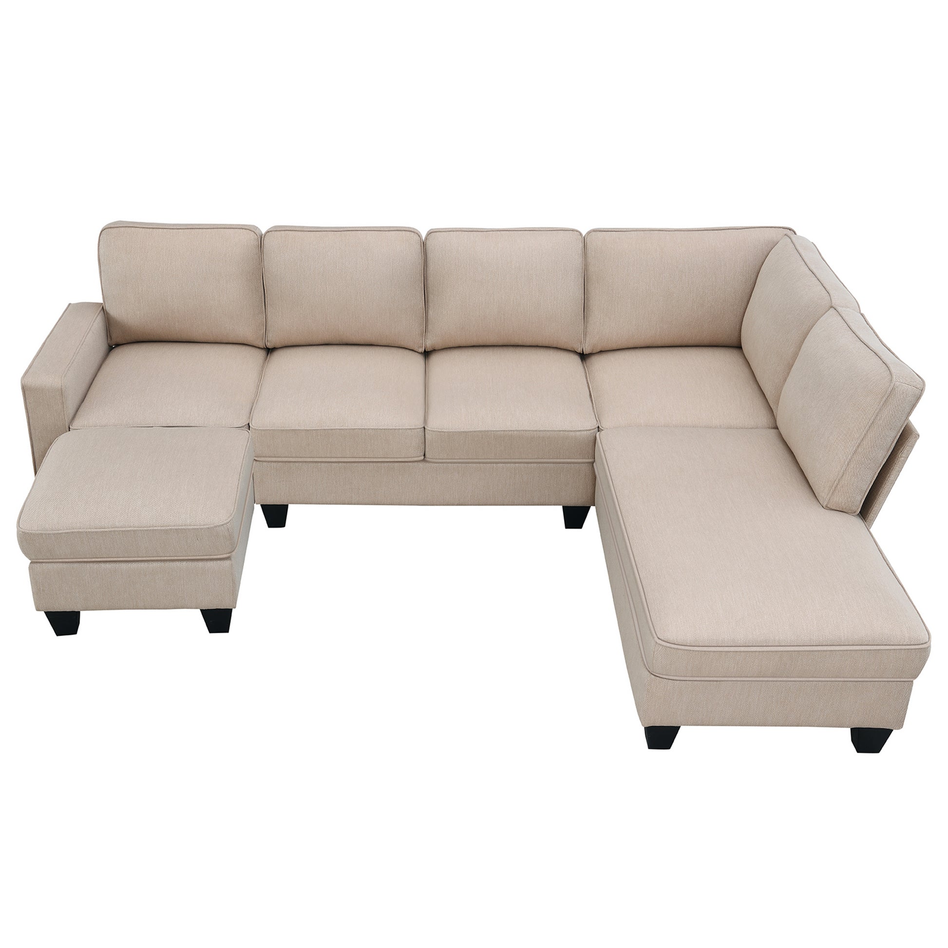 104.3*78.7" Modern L Shaped Sectional Sofa,7 Seat Linen Fabric Couch Set With Chaise Lounge And Convertible Ottoman For Living Room,Apartment,Office,3 Colors Khaki Fabric