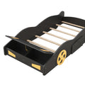 Twin Size Race Car Shaped Platform Bed With Wheels And Storage, Black Yellow Box Spring Not Required Twin Black Wood Bedroom Bed Frame Solid Wood Mdf