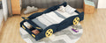 Twin Size Race Car Shaped Platform Bed With Wheels And Storage, Dark Blue Yellow Box Spring Not Required Twin Dark Blue Wood Bedroom Bed Frame Solid Wood Mdf