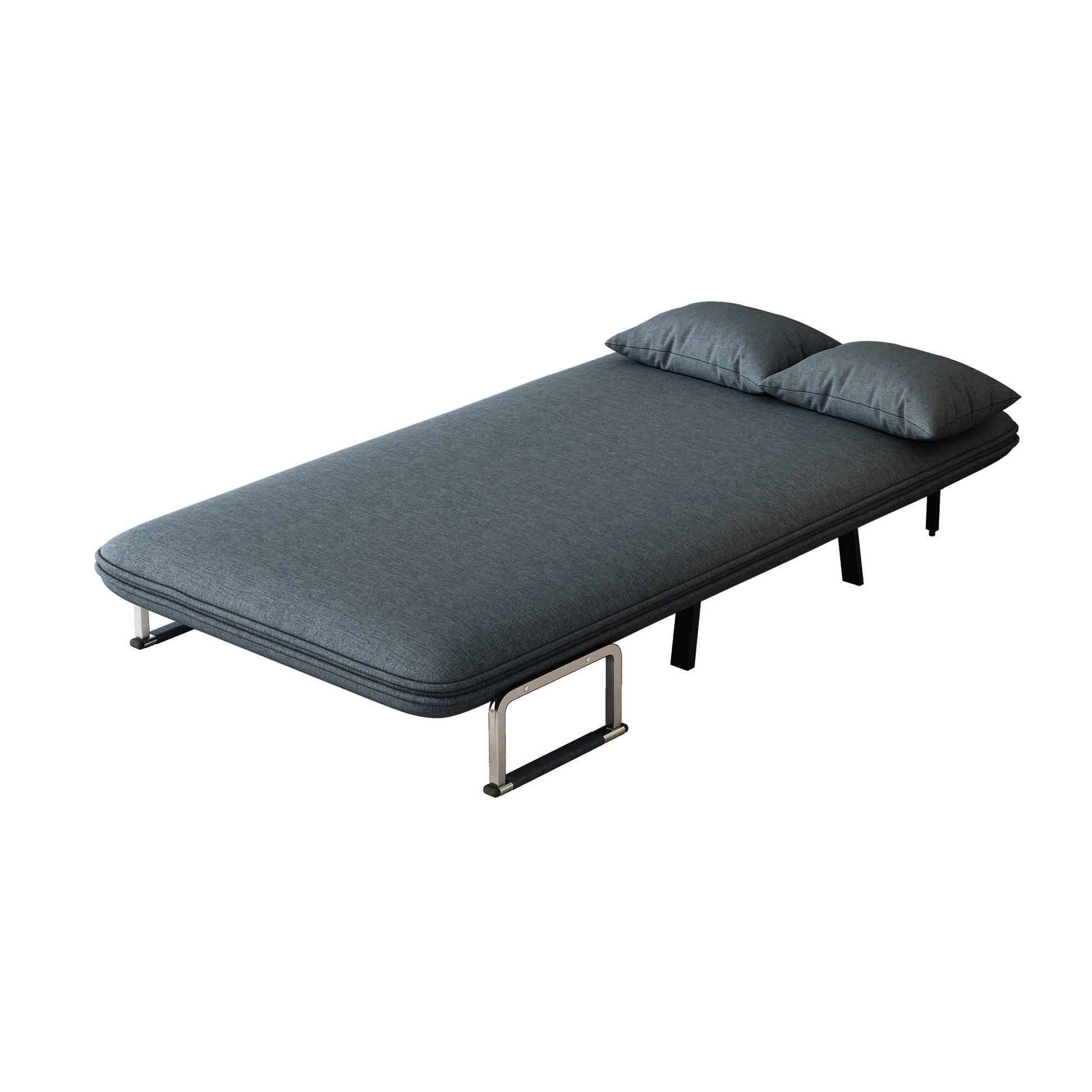 39 Convertible Chair Bed, Tri Fold Sofa Bed With Adjustable Backrest & Pillow, Leisure Chaise Lounge Couch With Sturdy Steel Frame For Home & Office, Comfortable Sleeper Chair Blue Grey Velvet Contemporary Polyurethane Foam Metal 2 Seat