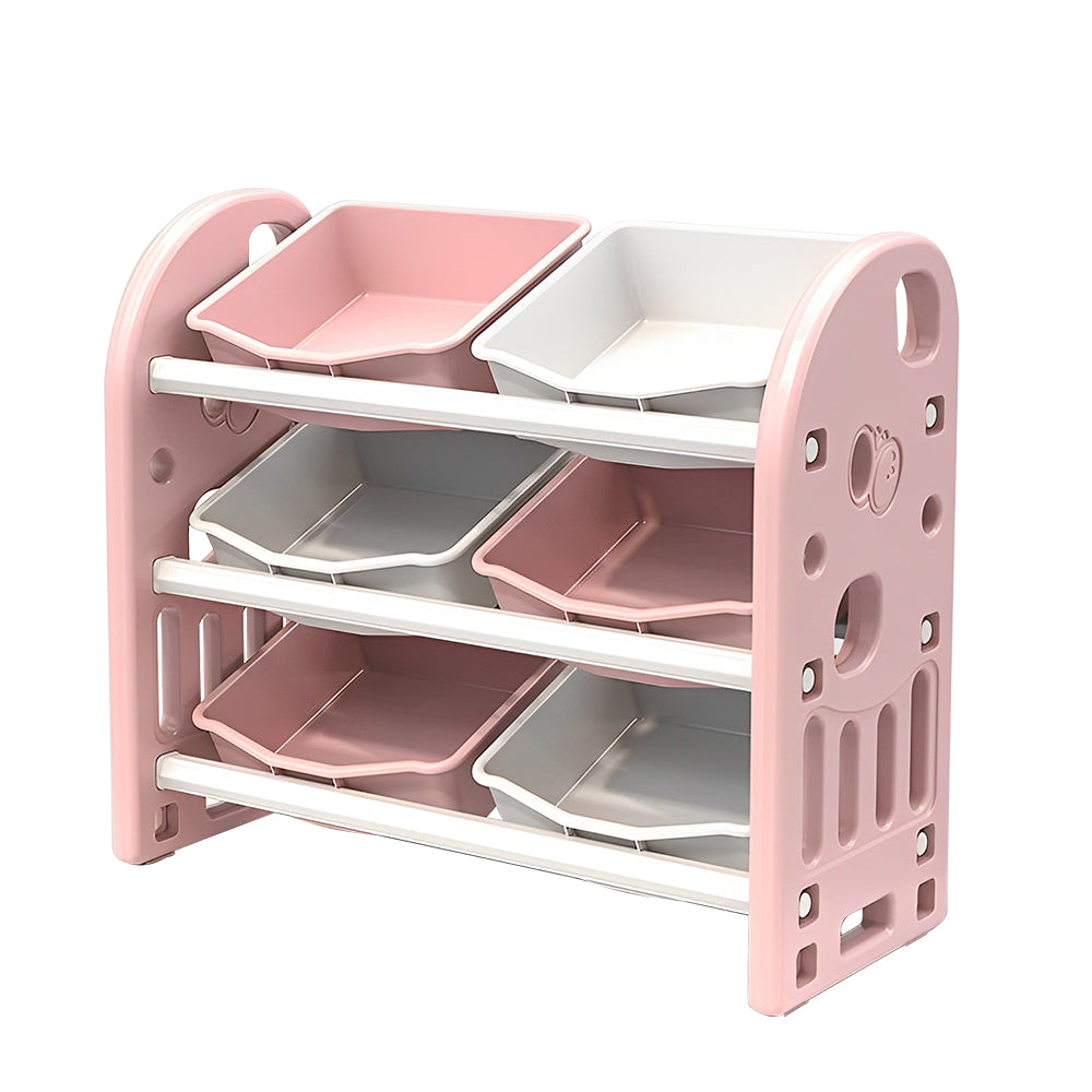 Kids Toy Storage Organizer With 6 Bins, Multi Functional Nursery Organizer Kids Furniture Set Toy Storage Cabinet Unit With Hdpe Shelf And Bins For Playroom, Bedroom, Living Room Pink Color Pink Hdpe