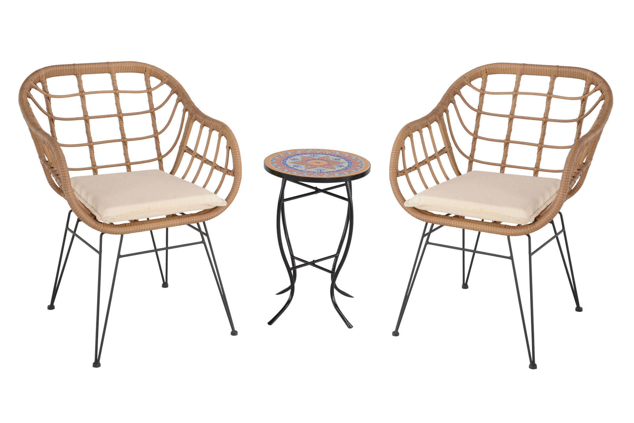 3 Pieces Outdoor Conversation Set, Patio Bistro Sets With 2 Pe Wicker Chairs And Coffee Table For Backyard Natural Wicker