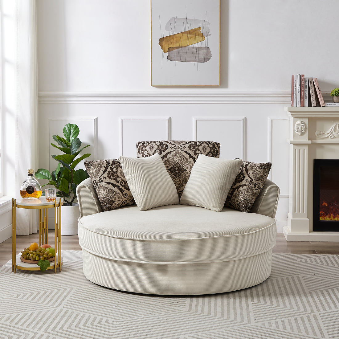 Swivel Accent Barrel Chair With 5 Movable Pillow 360 Degree Swivel Round Sofa Chair For Living Room,Bedroom, Hotel, Beige Beige Foam Corduroy