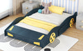 Full Size Race Car Shaped Platform Bed With Wheels And Storage, Dark Blue Yellow Box Spring Not Required Full Dark Blue Wood Bedroom Bed Frame Solid Wood Mdf