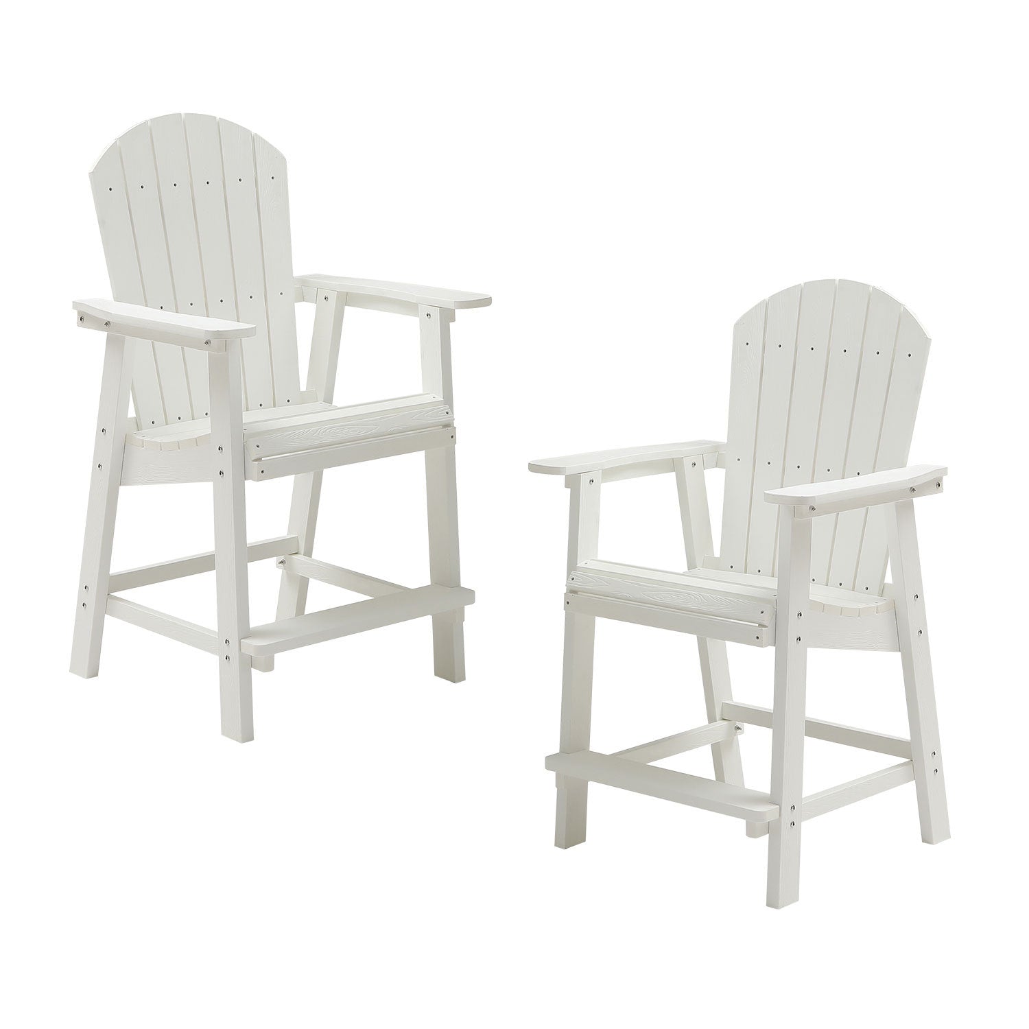 Hips Bar Chair With Armrest,Patio Bar Chair Set Of 2, White Matte White Hdpe