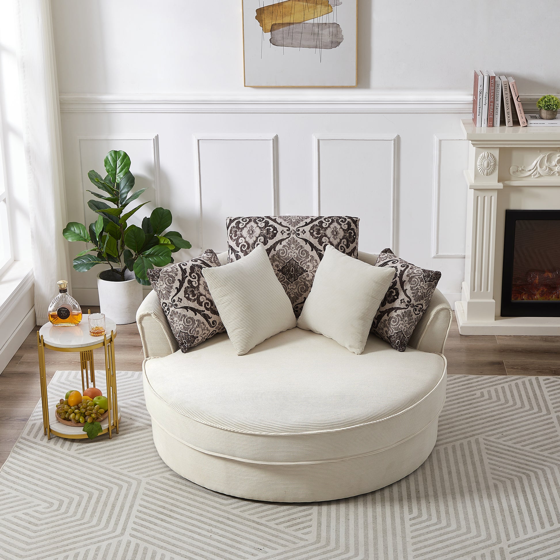 Swivel Accent Barrel Chair With 5 Movable Pillow 360 Degree Swivel Round Sofa Chair For Living Room,Bedroom, Hotel, Beige Beige Foam Corduroy