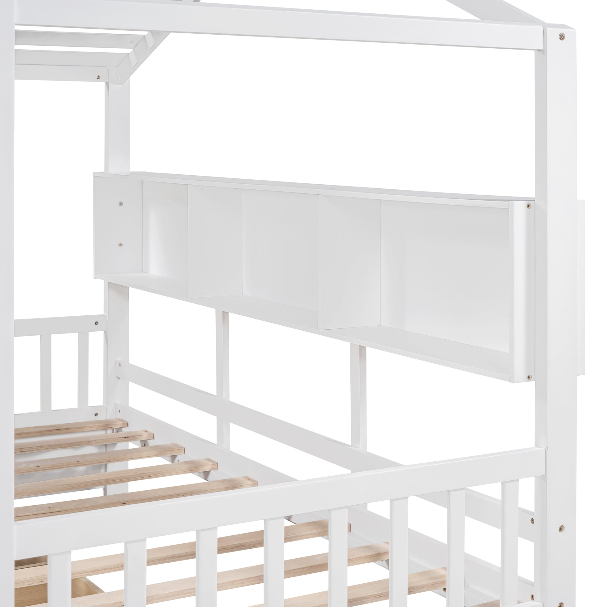 Wooden Twin Size House Bed With 2 Drawers,Kids Bed With Storage Shelf, White Twin White Solid Wood