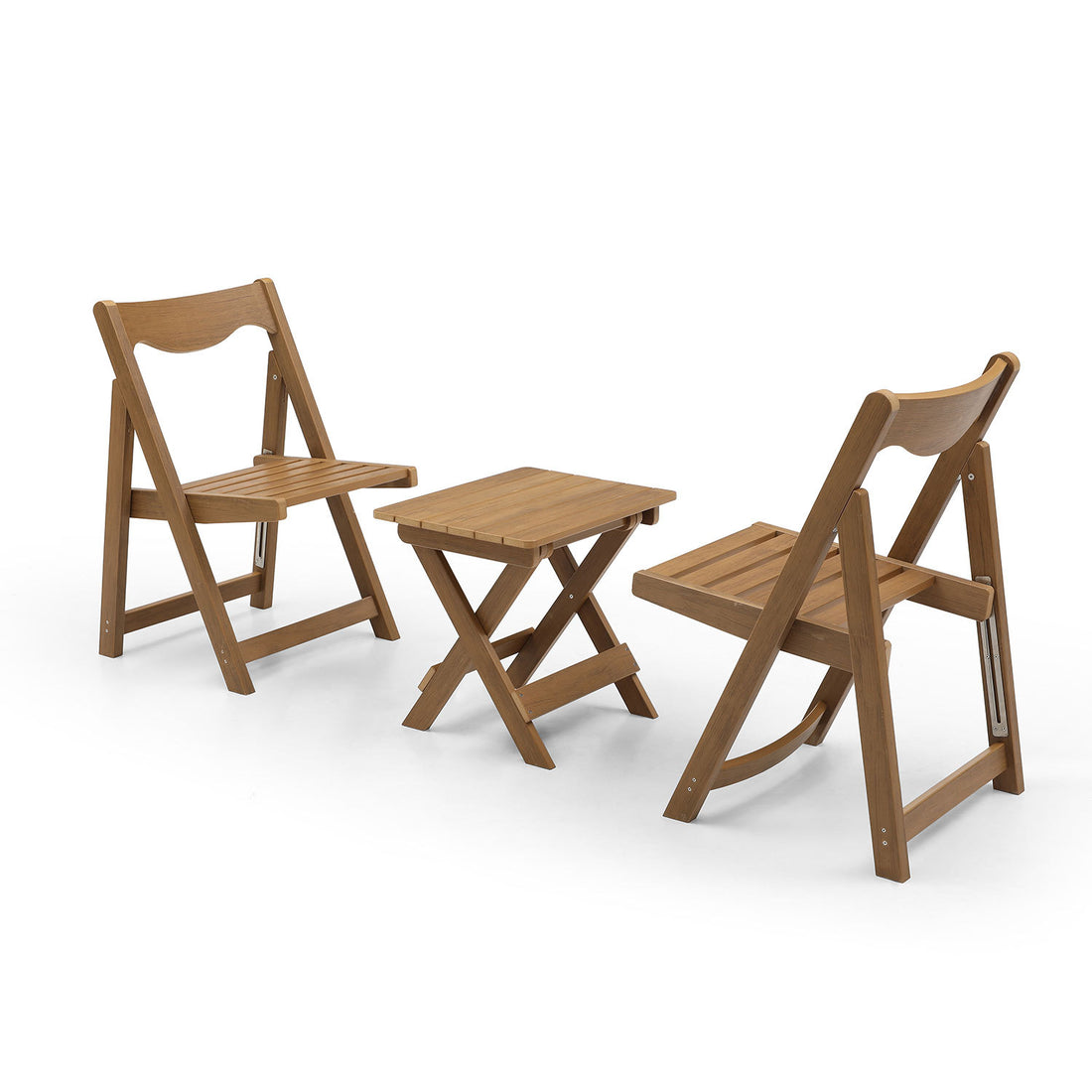 Hips Material Outdoor Bistro Set Foldable Small Table And Chair Set With 2 Chairs And Rectangular Table, Teak Teak Hdpe