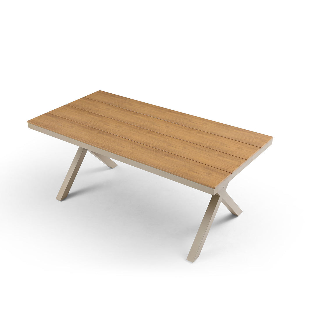 70.87Inch Rectangular Dining Table With X Shape Aluminum Table Leg Metal Base, Teak Light Teak Hdpe