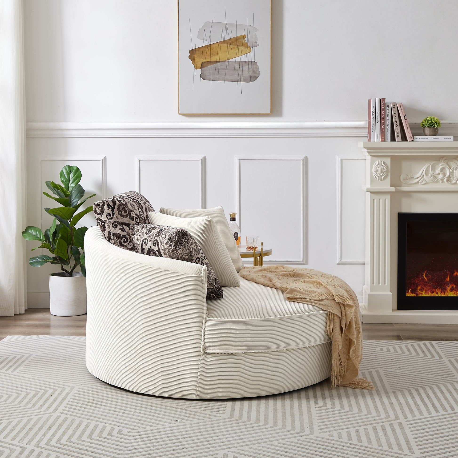 Swivel Accent Barrel Chair With 5 Movable Pillow 360 Degree Swivel Round Sofa Chair For Living Room,Bedroom, Hotel, Beige Beige Foam Corduroy