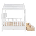 Wooden Full Size House Bed With 2 Drawers,Kids Bed With Storage Shelf, White Full White Solid Wood