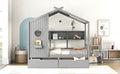 Wooden Full Size House Bed With 2 Drawers,Kids Bed With Storage Shelf, Gray Full Gray Solid Wood