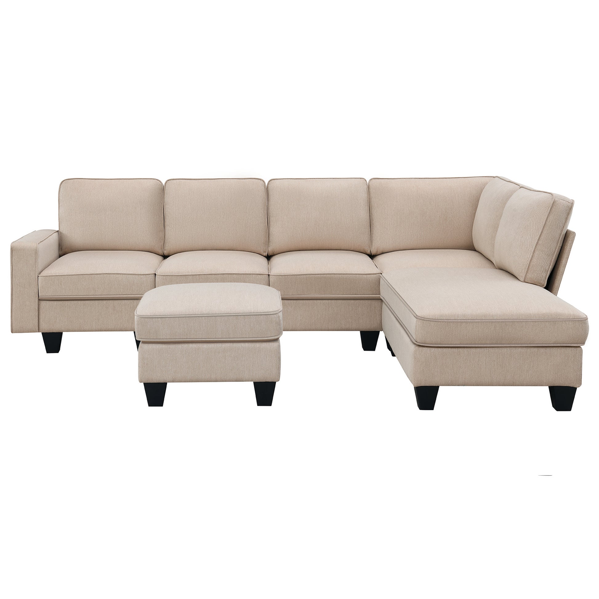 104.3*78.7" Modern L Shaped Sectional Sofa,7 Seat Linen Fabric Couch Set With Chaise Lounge And Convertible Ottoman For Living Room,Apartment,Office,3 Colors Khaki Fabric