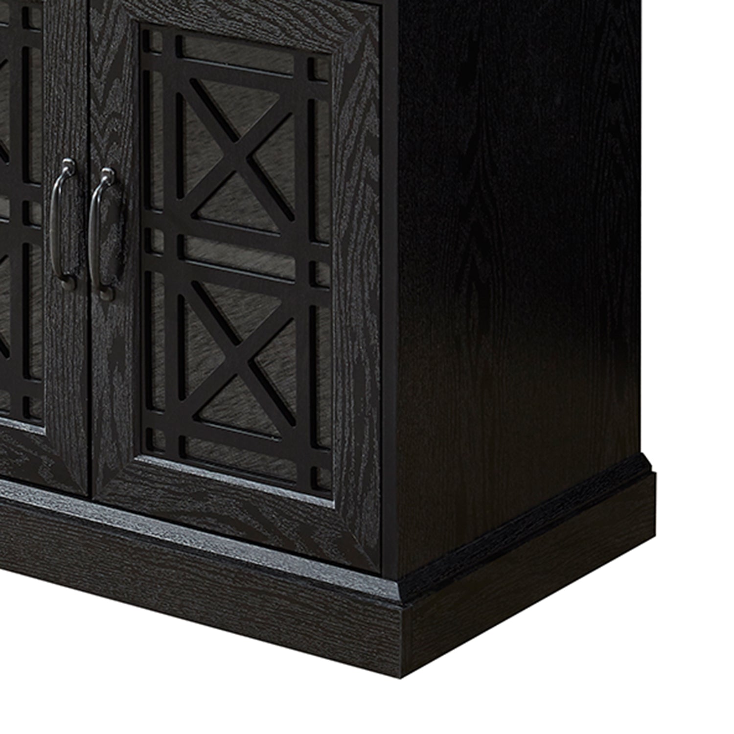 53" Tv Console Storage Buffet Cabinet Sideboard, Black Wood Grain Finish Black Dining Room Adjustabel Shelves Mdf Glass