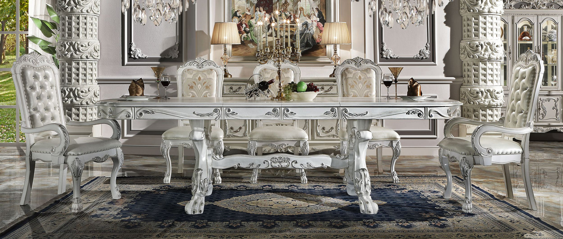 Dresden Dining Table 108" In Bone White Finish Dn01694 White Mdf