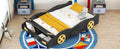 Full Size Race Car Shaped Platform Bed With Wheels And Storage, Black Yellow Box Spring Not Required Full Black Wood Bedroom Bed Frame Solid Wood Mdf