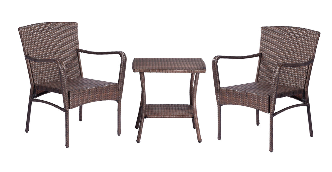 3 Pieces Outdoor Seating Group Furniture, Pe Rattan Patio Furniture, Wicker Patio Chairs Set, Patio Bistro Sets, Outdoor Conversation Sets Brown Dark Brown Wicker