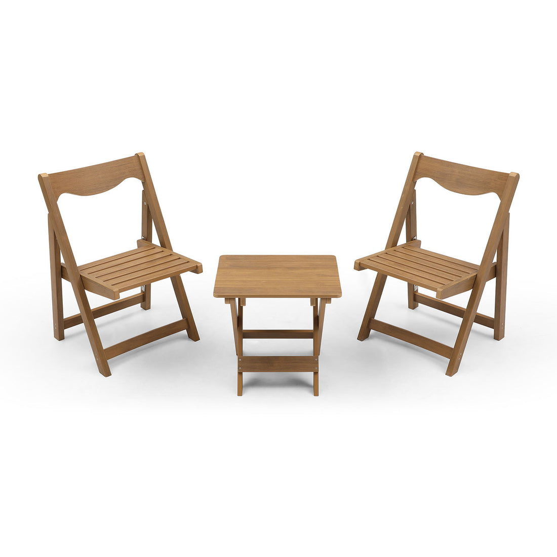 Hips Material Outdoor Bistro Set Foldable Small Table And Chair Set With 2 Chairs And Rectangular Table, Teak Teak Hdpe