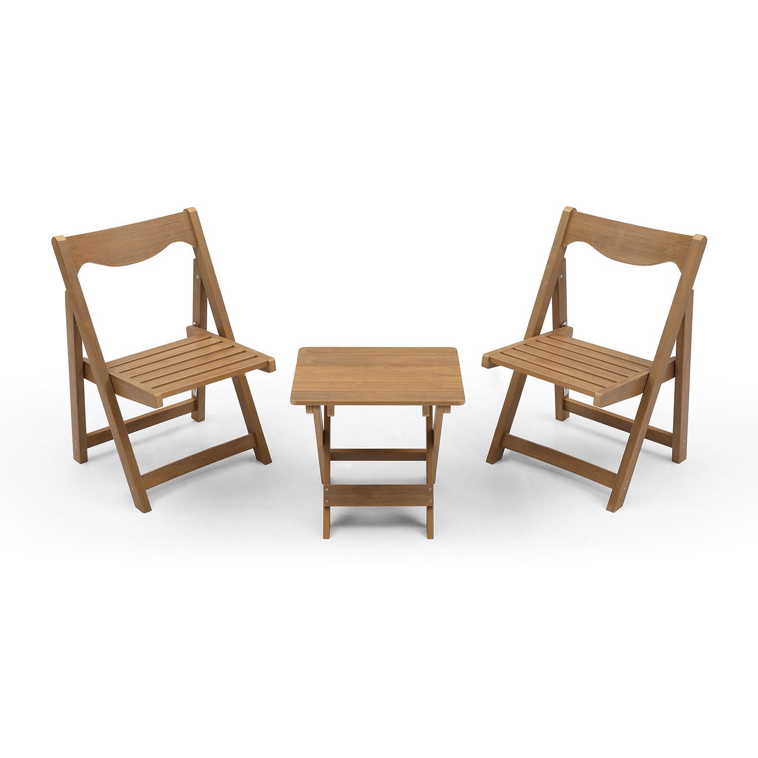 Hips Material Outdoor Bistro Set Foldable Small Table And Chair Set With 2 Chairs And Rectangular Table, Teak Teak Hdpe