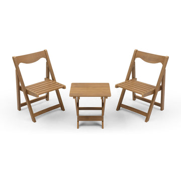 Hips Material Outdoor Bistro Set Foldable Small Table And Chair Set With 2 Chairs And Rectangular Table, Teak Teak Hdpe