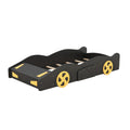 Twin Size Race Car Shaped Platform Bed With Wheels And Storage, Black Yellow Box Spring Not Required Twin Black Wood Bedroom Bed Frame Solid Wood Mdf