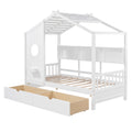 Wooden Twin Size House Bed With 2 Drawers,Kids Bed With Storage Shelf, White Twin White Solid Wood