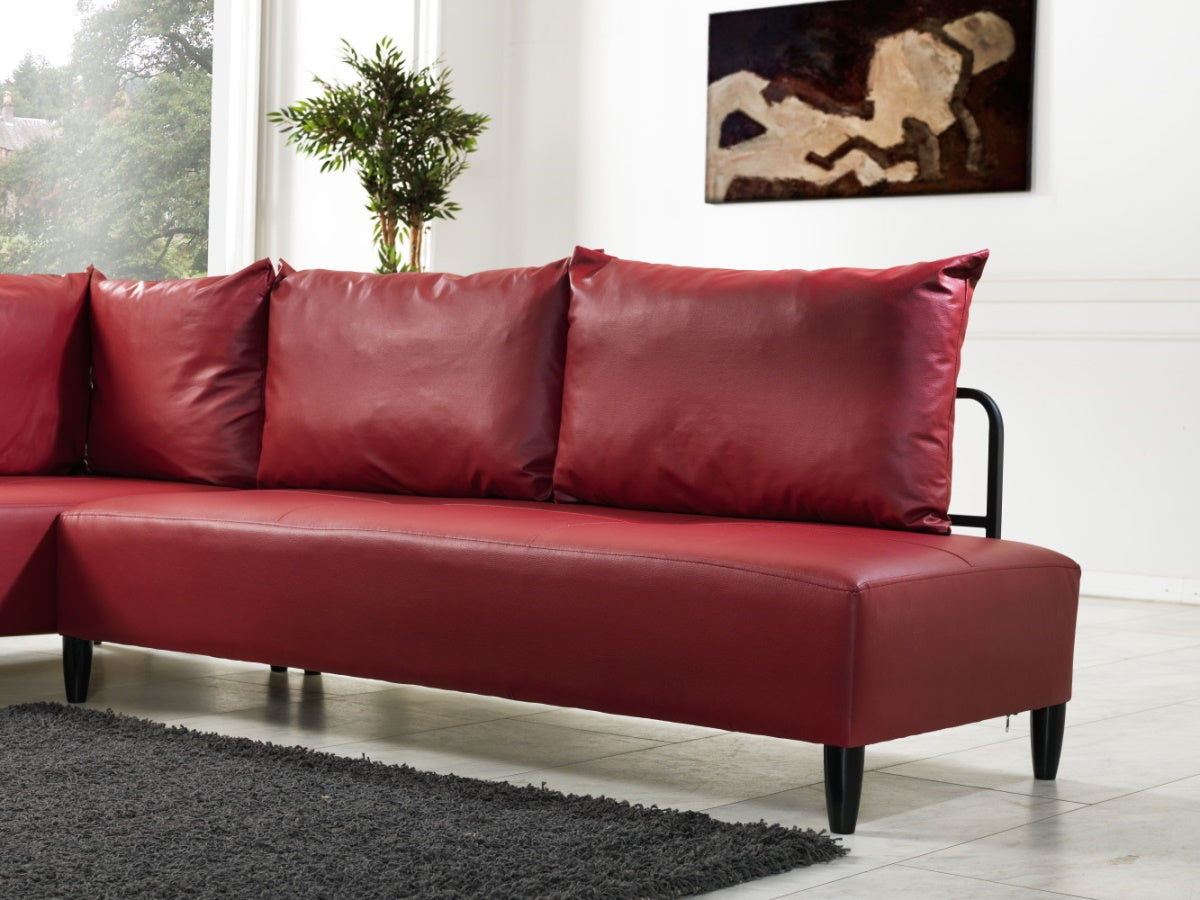 Inferno Metal Frame Vynil Upholstered Sectional For Living Room Burgundy Metal