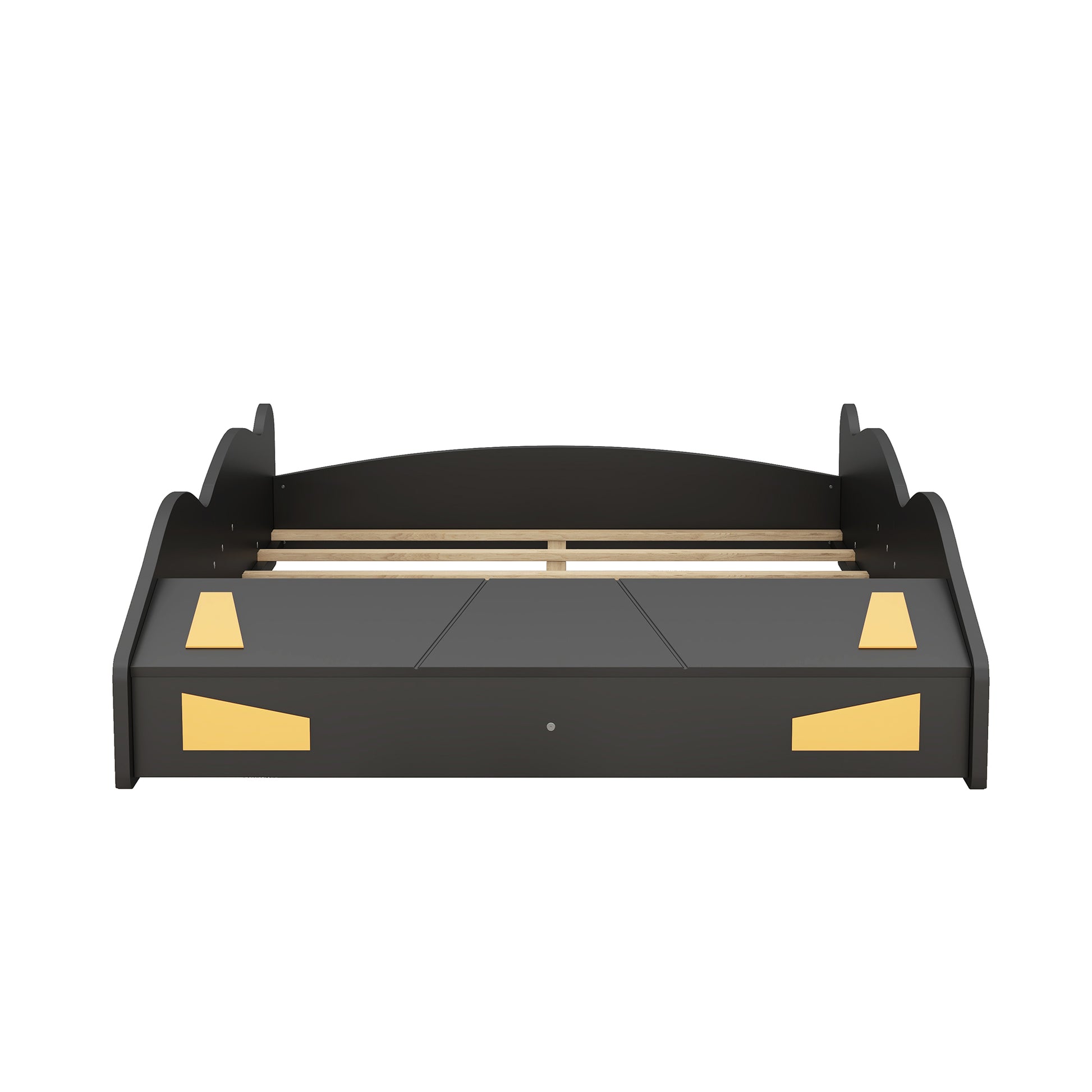 Full Size Race Car Shaped Platform Bed With Wheels And Storage, Black Yellow Box Spring Not Required Full Black Wood Bedroom Bed Frame Solid Wood Mdf