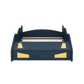 Twin Size Race Car Shaped Platform Bed With Wheels And Storage, Dark Blue Yellow Box Spring Not Required Twin Dark Blue Wood Bedroom Bed Frame Solid Wood Mdf