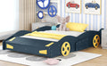 Full Size Race Car Shaped Platform Bed With Wheels And Storage, Dark Blue Yellow Box Spring Not Required Full Dark Blue Wood Bedroom Bed Frame Solid Wood Mdf