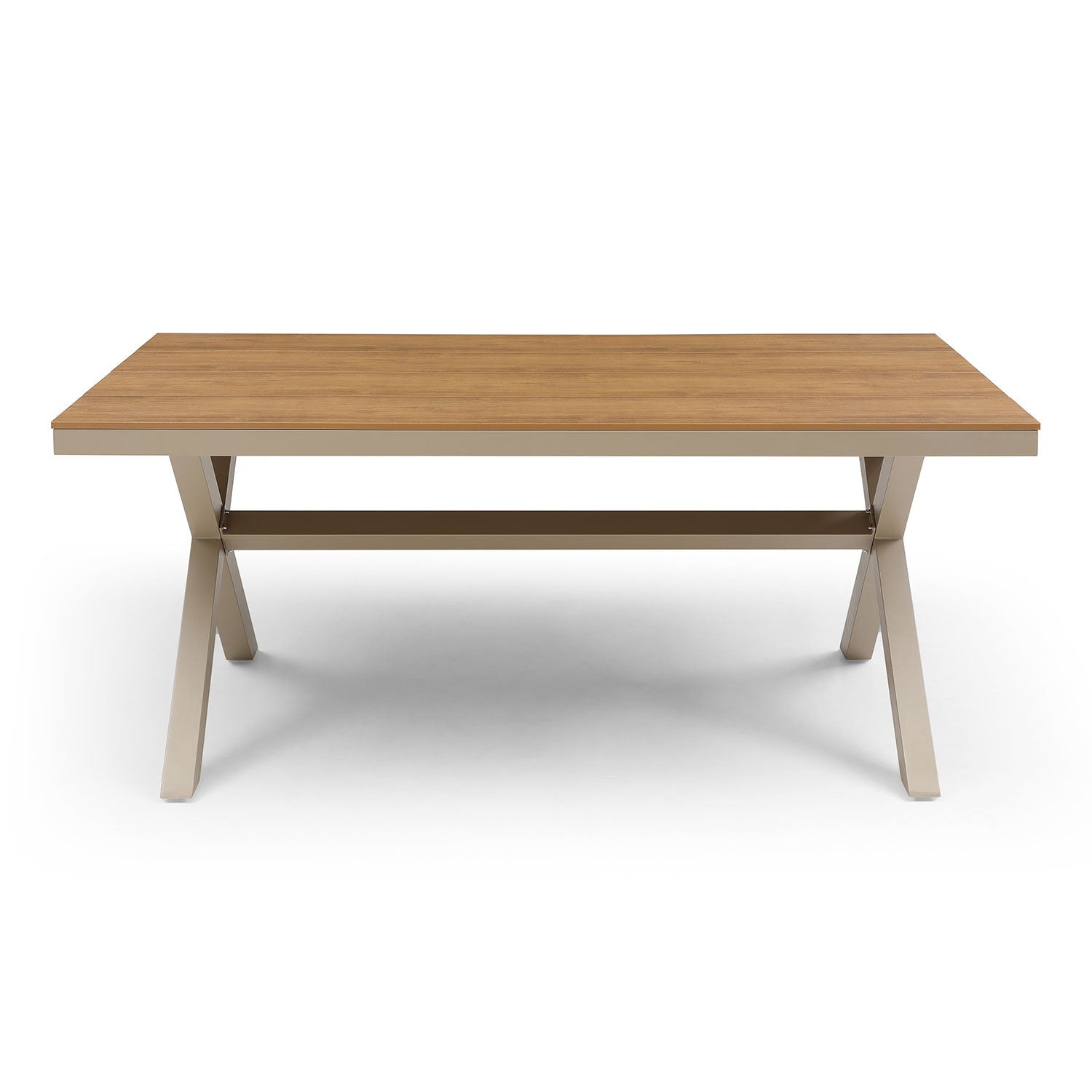 70.87Inch Rectangular Dining Table With X Shape Aluminum Table Leg Metal Base, Teak Light Teak Hdpe