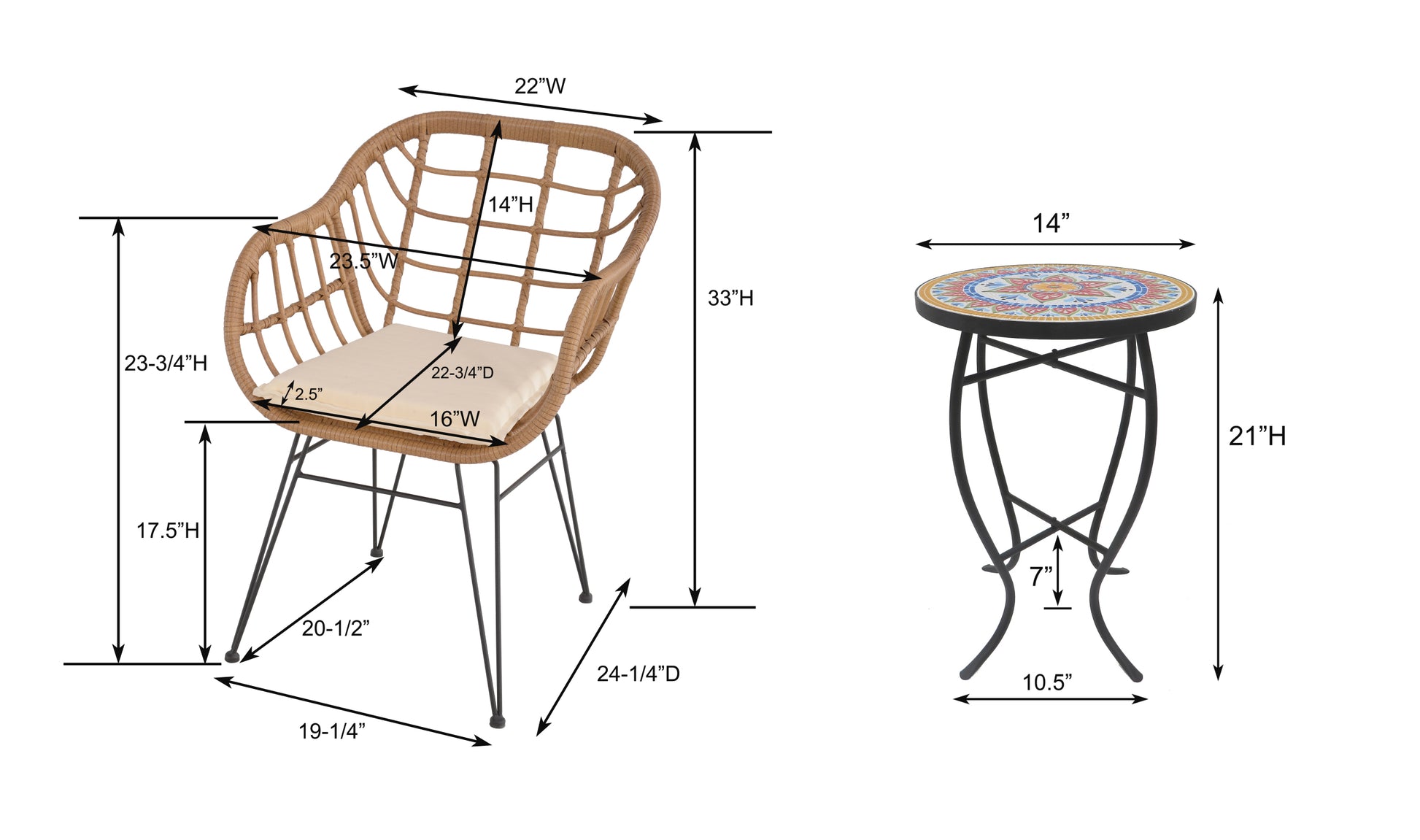 3 Pieces Outdoor Conversation Set, Patio Bistro Sets With 2 Pe Wicker Chairs And Coffee Table For Backyard Natural Wicker