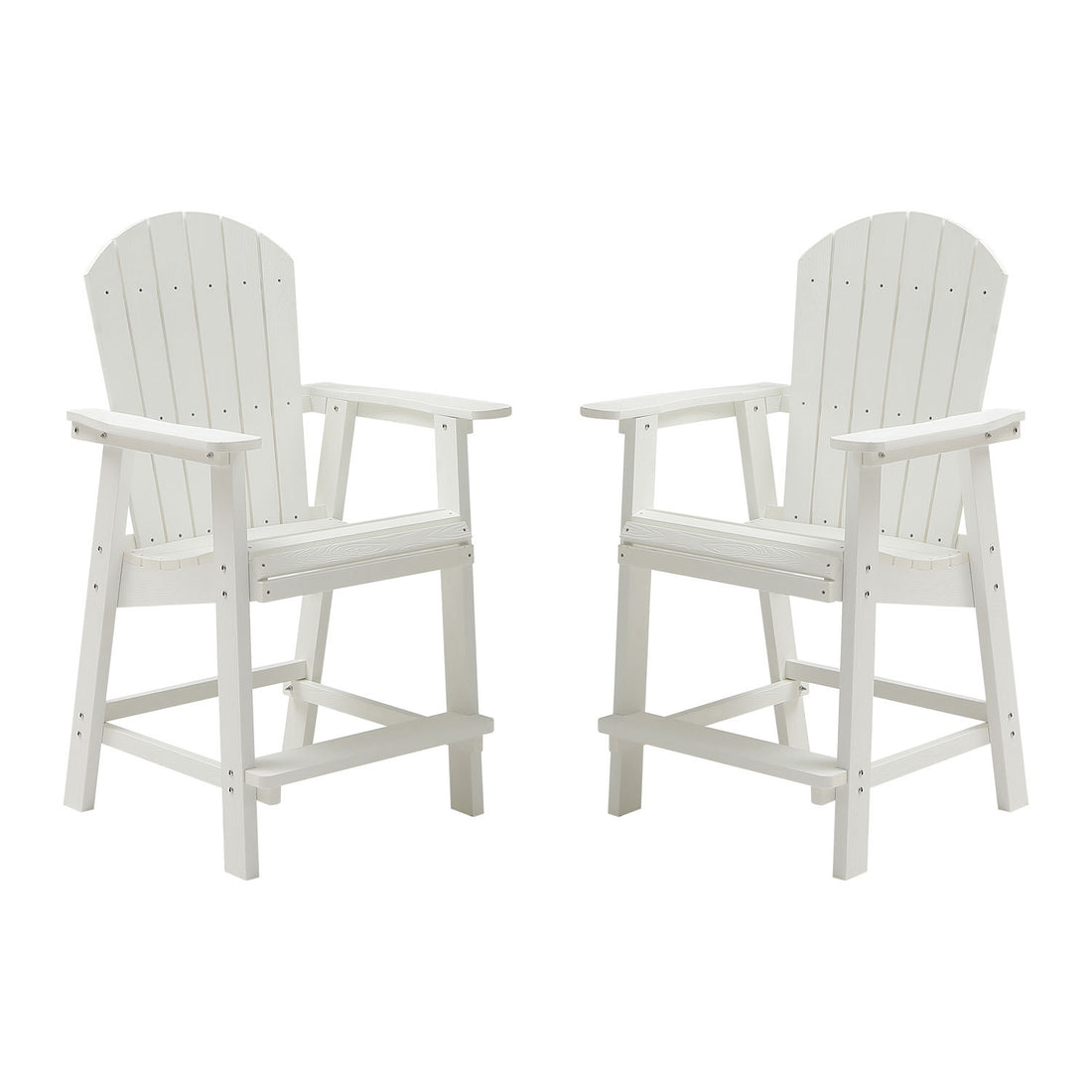 Hips Bar Chair With Armrest,Patio Bar Chair Set Of 2, White Matte White Hdpe