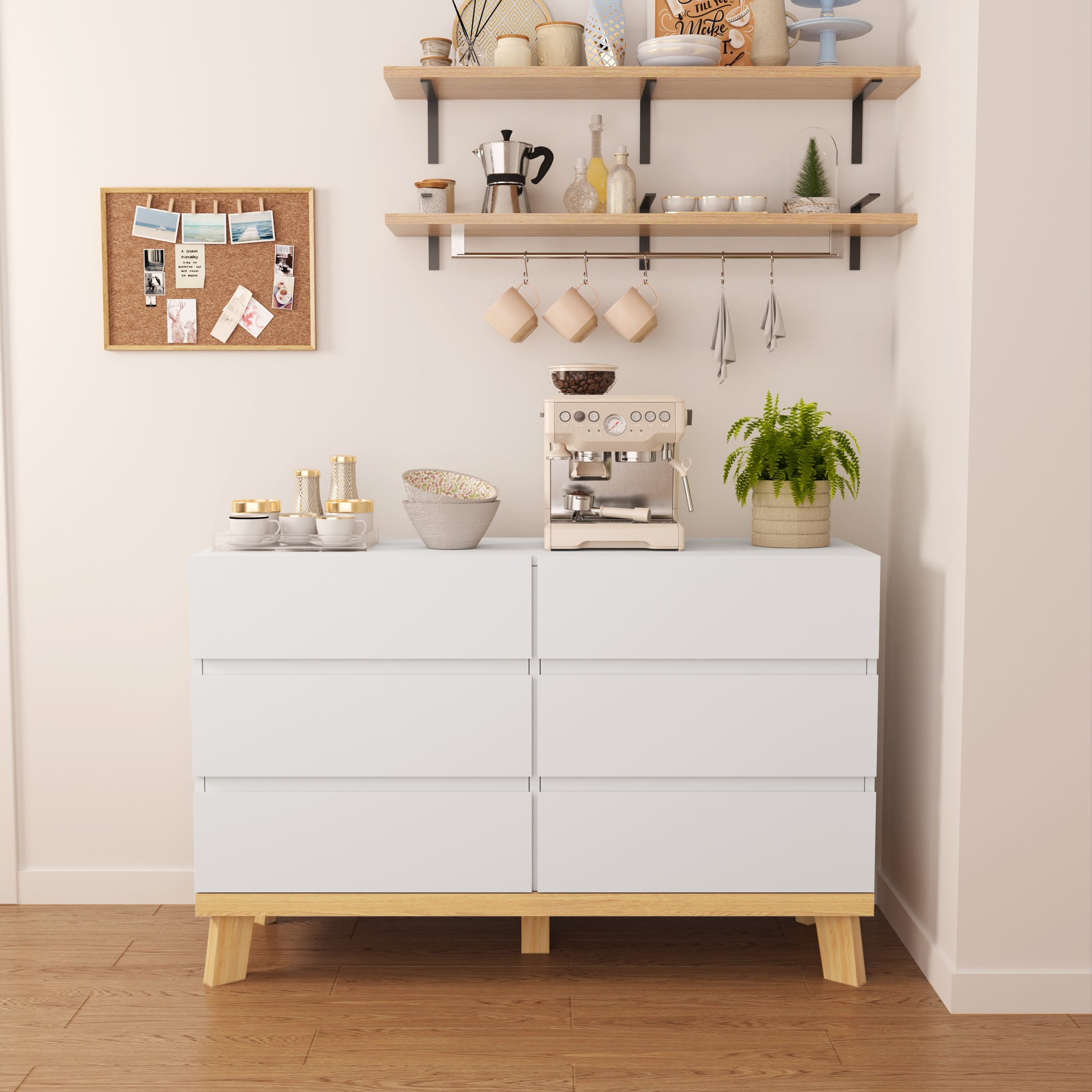 47.24"6 Drawers Mdf Storage Cabinet,For Bedroom,Living Room,Dining Room,Hallways,White White Mdf