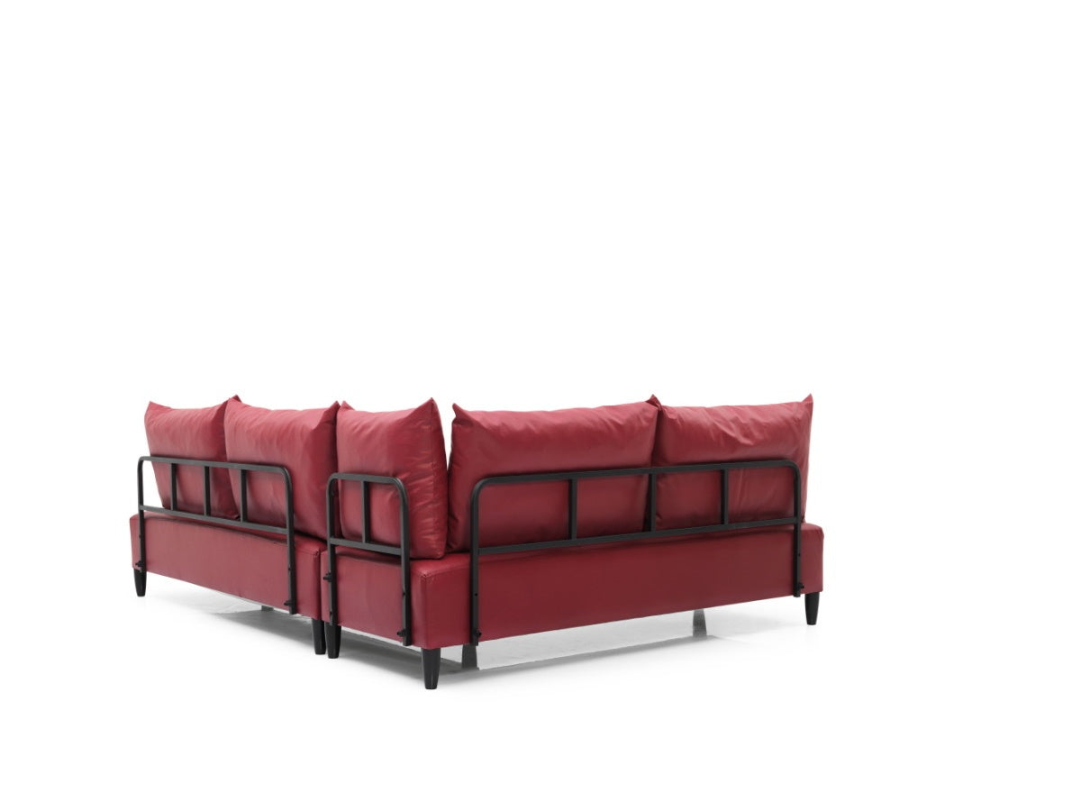 Inferno Metal Frame Vynil Upholstered Sectional For Living Room Burgundy Metal