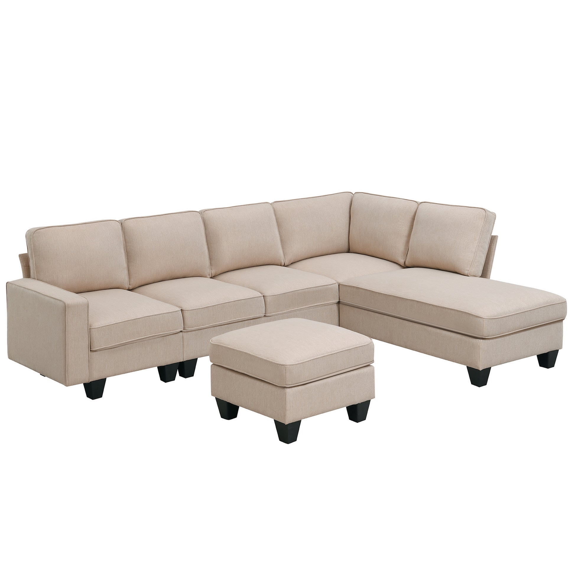 104.3*78.7" Modern L Shaped Sectional Sofa,7 Seat Linen Fabric Couch Set With Chaise Lounge And Convertible Ottoman For Living Room,Apartment,Office,3 Colors Khaki Fabric