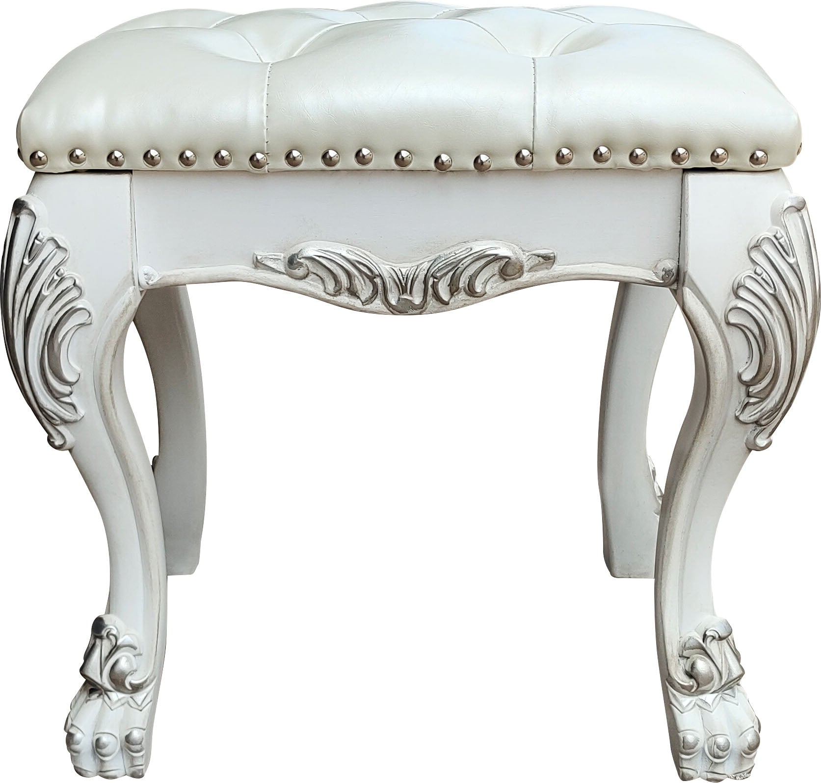 Dresden Vanity Stool In Pu & Bone White Finish Bd01679 White Pu